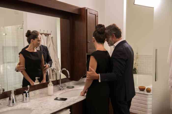 A couple gets ready for a night out