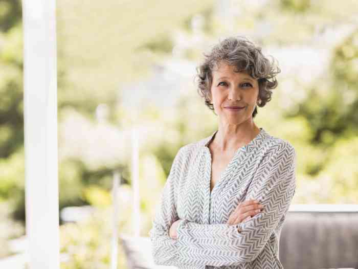 close-up of a smiling woman.
